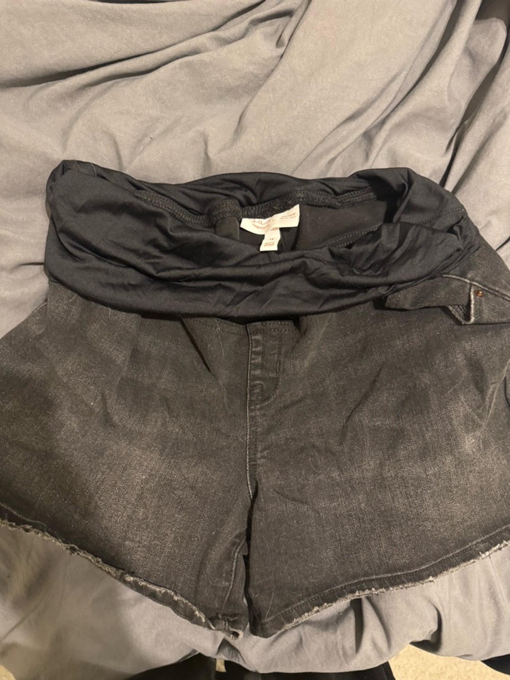 Black Maternity Jean Shorts with Fold-Over Waistband